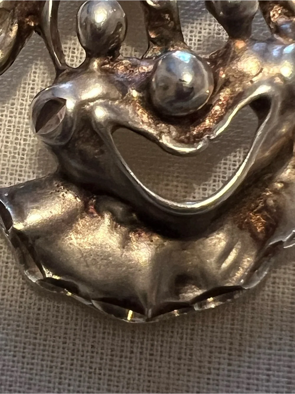 VINTAGE CLOWN CUT OUT SMILING DIAMOND CUT STERLING SILVER 925 PENDANT/NECKLACE